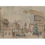 Hugh Mckenzie, one December at the bank, watercolour, signed with Exhibition label verso, 30cm x