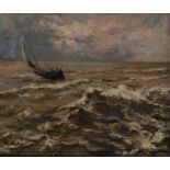 Albert Terken (1919 - 1992), boat on rough seas, oil on canvas, signed, 50cm x 60cm, framed Good