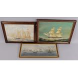Contemporary oil on board, ship portrait, 45cm x 60cm, watercolour, US sailing ship Angelina, 38cm x