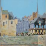 John Bawtree, old French harbour, oil on panel, signed, 19cm x 19cm, framed Good condition