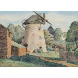 Early 20th century British School, old windmill, watercolour, signed with monogram, 32cm x 44cm,