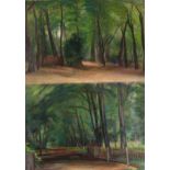James Stroudley (1906 - 1988), trees in Holland Park, oils on board, 51cm x 76cm, unframed (4) Minor