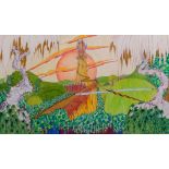 20th century Surrealist School, fantasy landscape, watercolour, signed with monogram, 40cm x 70cm,