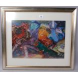 Sali Turan, abstract oil on paper, signed and dated 1996, 35cm x 48cm, framed and glazed.
