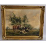 Leopold Wenzel, farm scene, oil on canvas, signed, 40cm x 50cm, framed Good condition, slightly