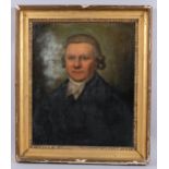 18th century oil on canvas, portrait of a man wearing powdered wig, unsigned, 60cm x 50cm, framed