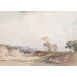 Charles Harrington (1865 - 1943), road mending Sussex, watercolour, signed, 27cm x 37cm, framed Good