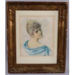19th century watercolour, portrait of a young woman, signed with monogram dated 1890, 29cm x 24cm,