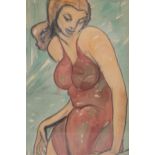 Watercolour, portrait of girl in a bathing suit, unsigned, 72cm x 49cm, framed Light foxing