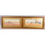 John Wilkie, 2 North African desert scenes, watercolour, 19cm x 50cm, framed Good condition