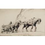 George Soper (1870 - 1942), the quarry team, drypoint etching, 1922, signed in pencil, plate 20cm