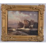 19th century Dutch School, figure in winter landscape, oil on canvas, unsigned, 13.5cm x 17cm,