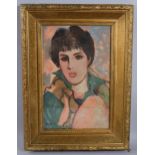 Henri Malencon (1876 - 1960), oil on paper, portrait of a woman, signed, 19" x 12.5", framed Good