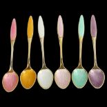 FRIGAST - a set of 6 Danish vermeil sterling silver and harlequin enamel coffee spoons, with