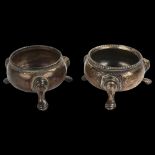 A pair of Victorian silver table salt cellars, circular bulbous form with bead-edge rim, by Beare