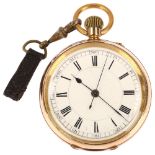 An early 20th century gold plated open-face keyless Doctor's type pocket watch, white enamel dial