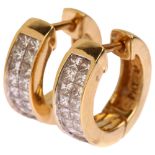 A pair of 18ct gold diamond hoop earrings, set with Princess-cut diamonds, total diamond content