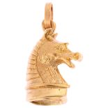 A late 20th modern 9ct gold knight horse-head charm/pendant, height 24.4mm, 3.5g No damage or