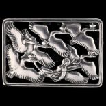 VOLMER BAHNER - a heavy Danish stylised sterling silver openwork geese in flight brooch, designed by