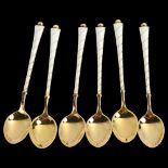 EGON LAURIDSEN - a set of 6 Danish vermeil sterling silver and white enamel coffee spoons, length