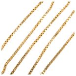 A late 20th century 9ct gold box link chain necklace, import London 1981, chain length 68cm, 17g