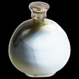 A Victorian silver-mounted green marbled glass perfume bottle, with engraved cap bearing monogram