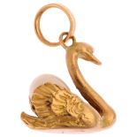 A late 20th century 9ct gold cultured pearl figural swan charm/pendant, London 1976, height 22.