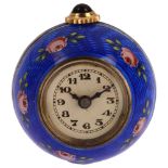 An early 20th century silver and blue enamel ball watch timepiece, by Selci, silvered dial with