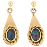 A pair of late 20th century 18ct gold opal triplet drop earrings, with rope twist surround and