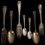 Various silver flatware, including George III dinner forks, 9oz total No damage or repair, only
