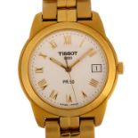 TISSOT - a gold plated stainless steel PR50 quartz bracelet watch, white dial with Roman numeral