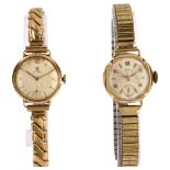 2 x lady's 9ct gold wristwatches, including Cyma example, not currently working, 44.5g gross (2)