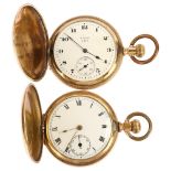 2 Elgin gold plated full hunter pocket watches, case width 51mm, both working (2) Both in working