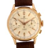DARWIL - a gold plated stainless steel mechanical chronograph wristwatch, silvered dial with gilt