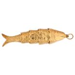 A mid-20th century 9ct gold articulated fish charm/pendant, maker's marks FM, London 1962, length