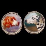 A pair of silver printed porcelain dog pillboxes, diameter 3cm (2) No damage or repairs, only