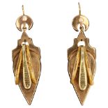 A pair of 19th century French two-colour gold drop earrings, with split pearl crescent moon shepherd