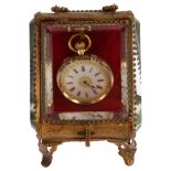 A Swiss 14ct gold open-face key-wind fob watch, circa 1900, white enamel dial with red Roman numeral