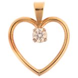 A modern diamond heart pendant, unmarked 9ct gold settings with 0.6ct modern round brilliant-cut