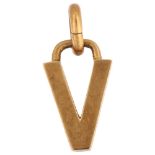 GUCCI - a late 20th century 9ct gold initial V charm/pendant, signed, maker's marks EJ Ltd, London