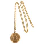 An early 20th century 9ct rose gold double-sided swivel locket pendant necklace, maker's marks MW&S,