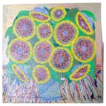 Royston Du Maurier Lebek, acrylic on canvas, sunflowers, 107cm x 107cm, unframed