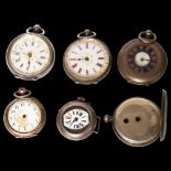 6 Continental silver-cased fob watches (A/F)