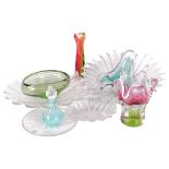 3 Dartington glass dishes, and a stand, perfume bottle, Art glass vases etc