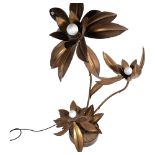 A large gilded metal table lamp in the form of 3 flowers, H1m, and a smaller wheatsheaf design table