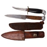 A small Swedish Holmberg, Sweden, a small hunting knife, 18cm, with leather scabbard, and another