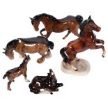 Beswick Shire horse and foal, Royal Doulton Bay horse, and 2 others (both A/F)