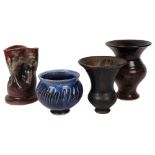 3 Studio pottery vases, tallest 19.5cm, and a bowl