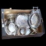 Various silver plated serving trays, table centres, etc (boxful)