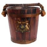 A 19th century Naval fire bucket with leather-clad rope twist handle, H31cm